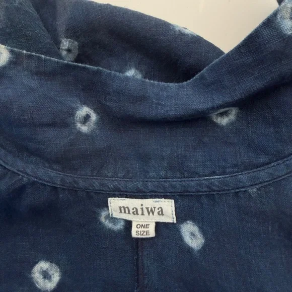 Maiwa blue shibori bandhani linen robe natural indigo - Picture 2 of 7